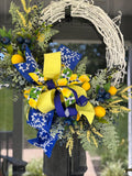 Lemon Wreath, Lemon Summer Decor, Navy Lemon Decor