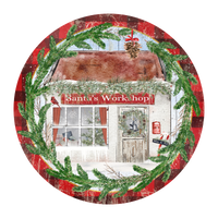 #10 Santa's Workshop Sign, Holiday Sign, Wreath Center, Wreath Attachment