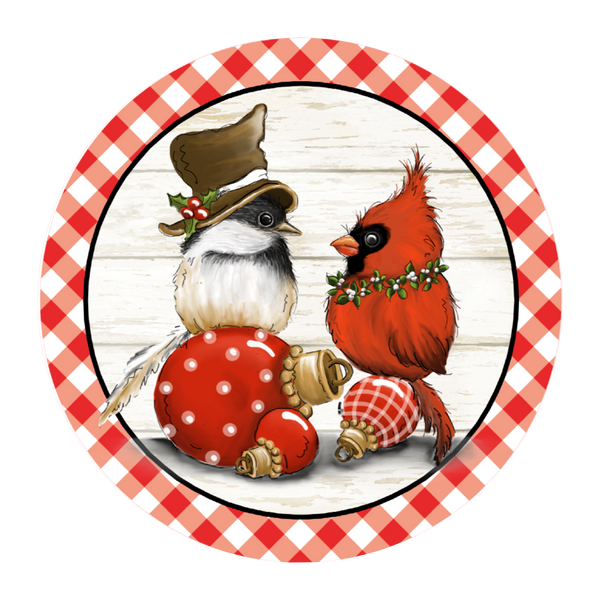 C080 Chickadee and Cardinal Sign, Christmas Sign,  Holiday Sign, Wreath Center, Wreath Attachment