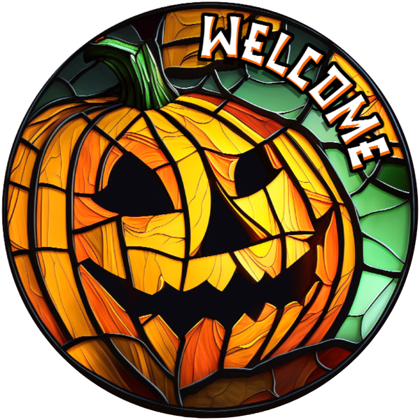 #31 Stained Glass Pumpkin Sign, Halloween Sign,Wreath Sign, Wreath Center, Wreath Attachment