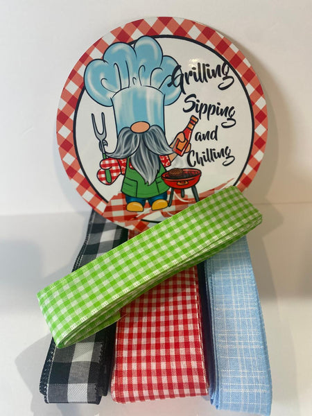 #494 Summer Sign and Ribbon Kit, Summer Design, Grilling, Sipping and Chillin Sign