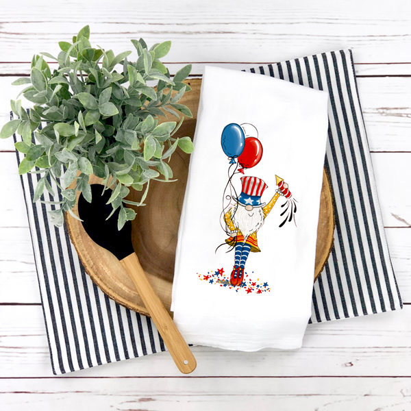 Patriot Design, Patriotic Gnome, Red, Tea Towel, Patriotic Kitchen Décor, Patriotic Party Décor, Hostess Holiday Gift