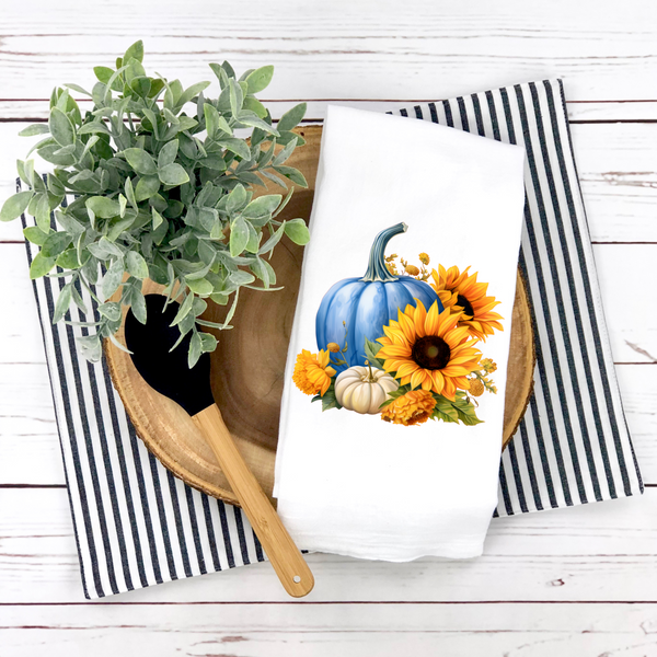 Blue Pumpkin, Sunflower Tea Towel, Fall Tea Towel, Fall Kitchen Décor, Fall Party Décor