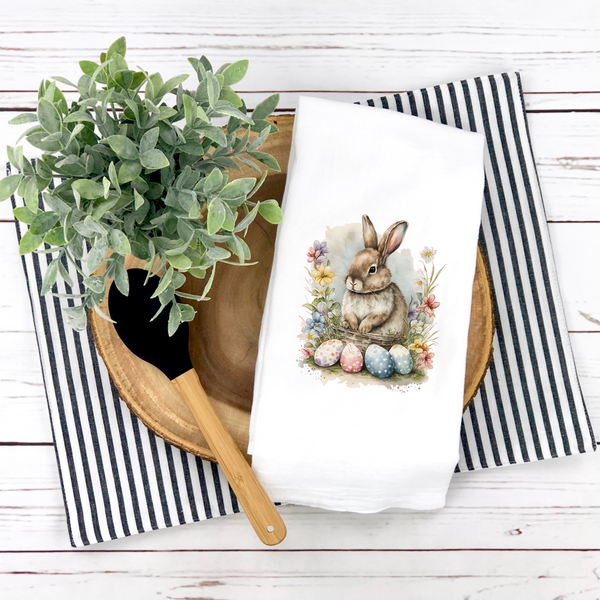 Spring Bunny Tea Towel, Easter Design, Easter -Spring Kitchen Décor, Spring Hostess Gift