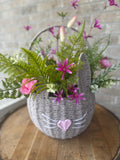Grey Wicker Bunny Basket – Spring Floral Arrangement
