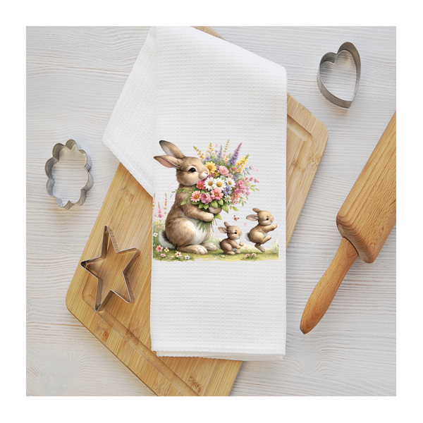 Spring Bunny Tea Towel,  Easter Design, Easter -Spring Kitchen Décor, Spring Hostess Gift