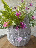 Grey Wicker Bunny Basket – Spring Floral Arrangement