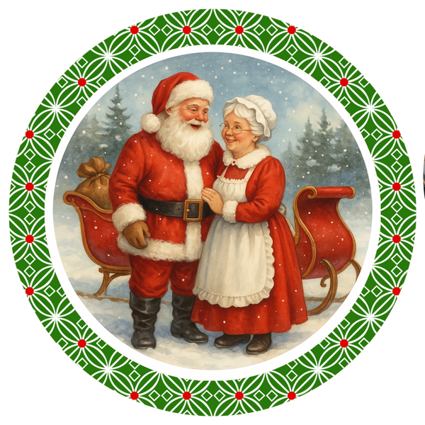C062 Mr. & Mrs. Claus Sign, Holiday Sign, Wreath Center, Wreath Attachment