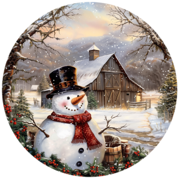 C110 Snowman in Barnyard,  Sign, Holiday Sign, Wreath Center, Wreath Attachment