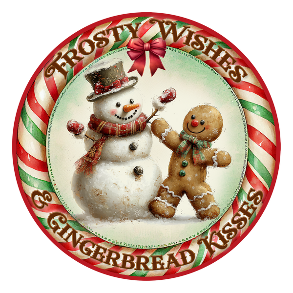 C112 Frosty Wishes Sign, Holiday Sign, Wreath Center, Wreath Attachment