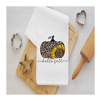 Cheetah Pumpkin Sunflower Fall Tea Towel, Hello Fall Design, Fall Kitchen Décor, Fall Party Décor