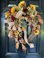 Fall Grapevine Wreath with Sunflowers & Berries