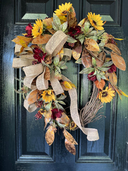 Fall Grapevine Wreath with Sunflowers & Berries