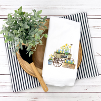 Flower Cart Tea Towel,  Spring Tea Towel, Spring Kitchen Décor, Hostess Gift