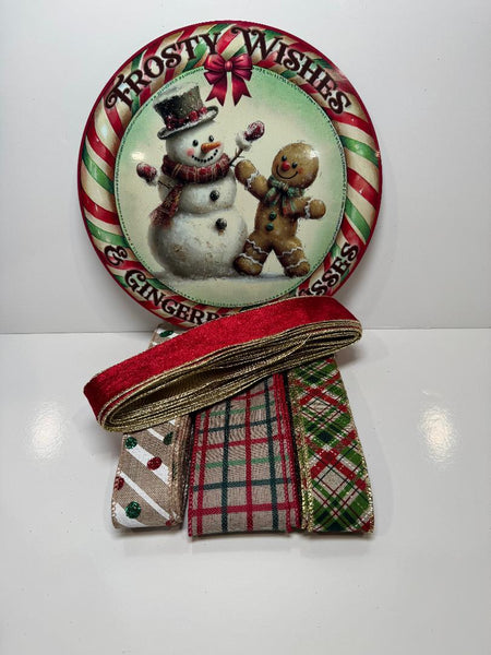 #796  Frosty Wishes Sign and Ribbon Bundle,  Holiday Sign, Holiday Ribbon