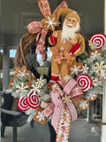 Gingerbread wreath, Santa wreath, peppermint Christmas wreath, candy theme wreath, gingerbread man wreath, whimsical holiday wreath, Christmas door décor, handmade gingerbread wreath