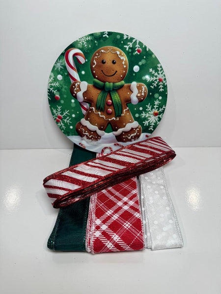 #798 Holiday Gingerbread Sign and Ribbon Bundle,  Holiday Sign, Holiday Ribbon