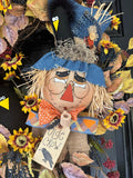 Gramps Scarecrow & Blackbird Fall Wreath – Grapevine Base, Fall Decor, Front Door Decor