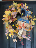 Gramps Scarecrow & Blackbird Fall Wreath – Grapevine Base, Fall Decor, Front Door Decor