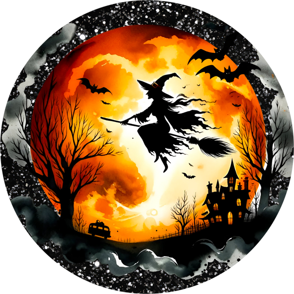 H040 Halloween Sign,  Metal Sign, Wreath Sign, Wreath Center