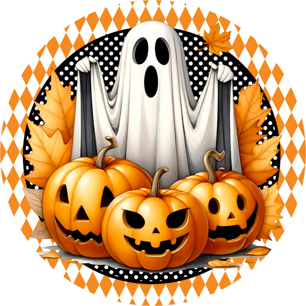 H042 Halloween Sign,  Metal Sign, Wreath Sign, Wreath Center