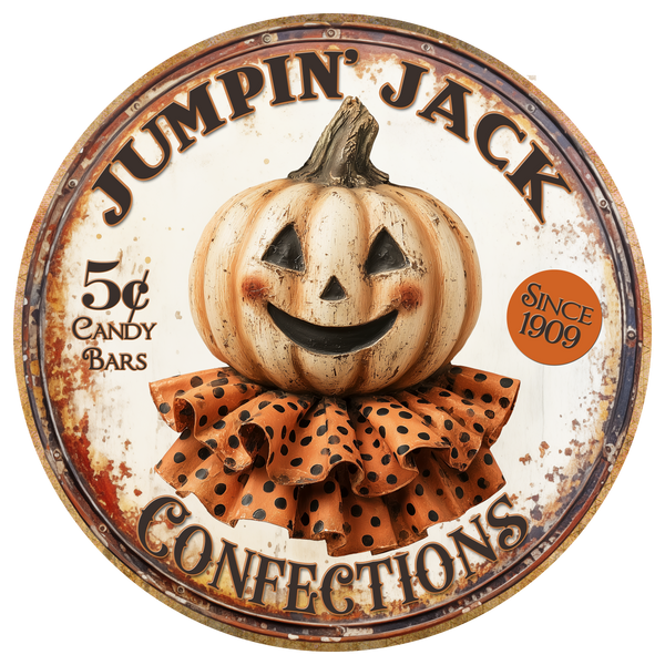 H125 Jumpin Jack, Halloween Sign, Metal Sign, Wreath Sign