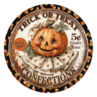 H126  Trick or Treat Sign, Retro Sign, Halloween Sign, Metal Sign, Wreath Sign