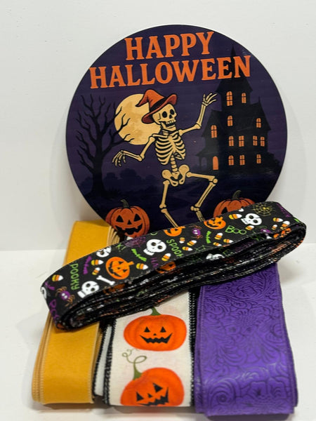 #787  Halloween Sign and Ribbon Bundle, Wreath Center
