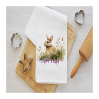 Spring Bunny Tea Towel,  Easter Design, Easter -Spring Kitchen Décor, Spring Hostess Gift