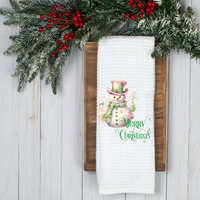 Merry Christmas Pink Snowman Design, Holiday Tea Towel, Christmas Kitchen Décor, Christmas Party Décor, Hostess Holiday Gift