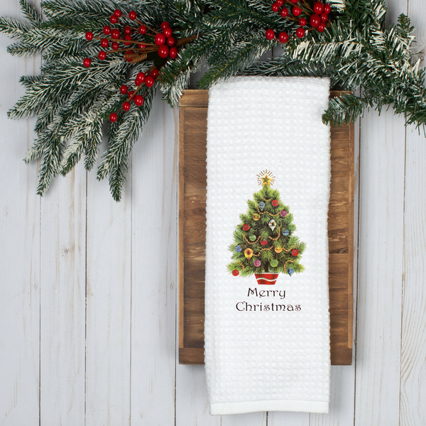 Merry Christmas Design, Holiday Tea Towel, Christmas Kitchen Décor, Christmas Party Décor, Hostess Holiday Gift