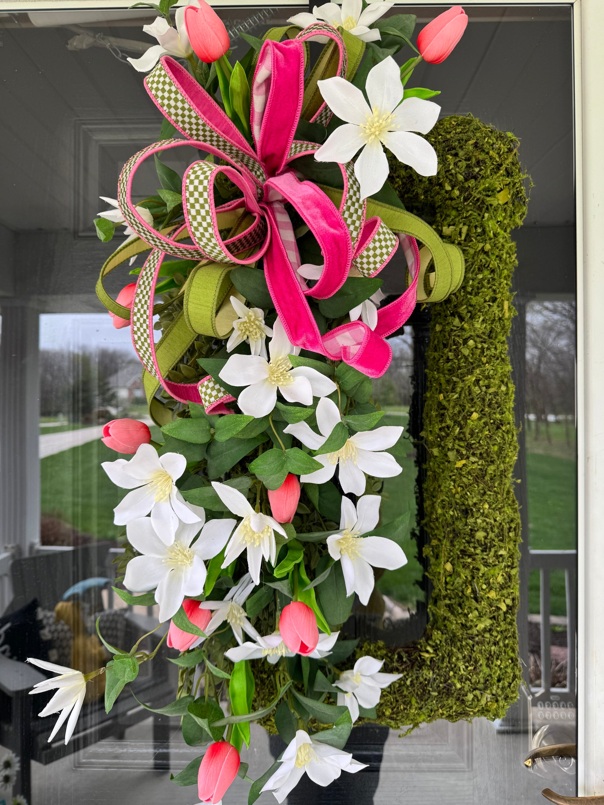 Spring / Mother's Day Moss Wreath – Elegant Floral Door Decor