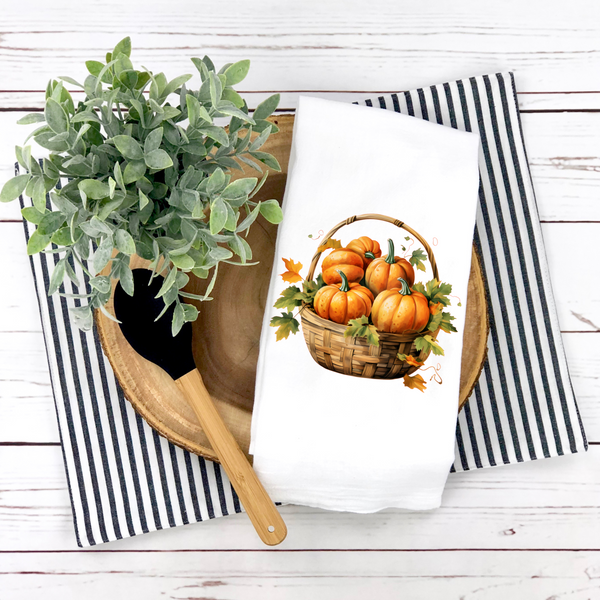 Orange Pumpkin Basket Tea Towel, Fall Tea Towel, Fall Kitchen Décor, Fall Party Décor