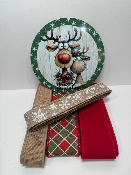 #814  Reindeer Sign and Ribbon Bundle,  Holiday Sign, Holiday Ribbon
