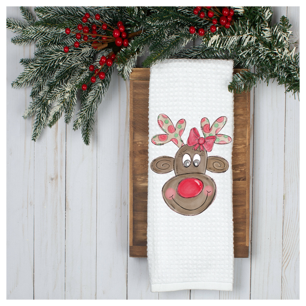 Reindeer Tea Towel, Holiday Tea Towel, Christmas Kitchen Décor, Christmas Party Décor, Hostess Holiday Gift