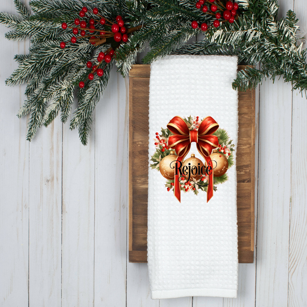 Rejoice Ornament Design, Holiday Tea Towel, Christmas Kitchen Décor, Christmas Party Décor, Hostess Holiday Gift