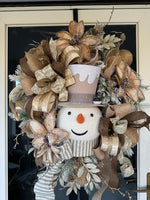 Woodland Snowman Wreath, Flocked Wreath, Christmas Design, Holiday Design, Wreath for Winter, Wreath for Front Door