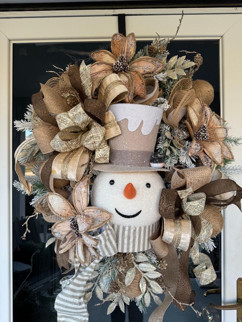 Snowman Winter Wreath, Snowman Christmas Wreath, Flocked Snowman Wreath for Front Door good