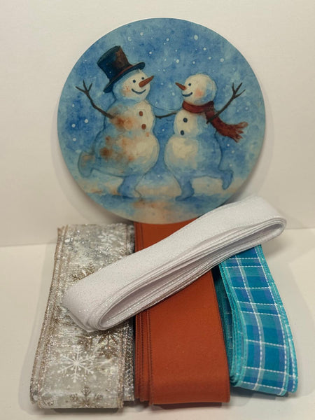 #791 Dancing Snowmen Bundle,   Holiday Sign and Ribbon Bundle, Wreath Center