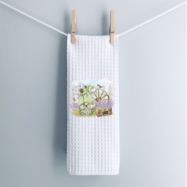 Spring Gnome Tea Towel, Spring Tea Towel,  Kitchen Décor, Hostess Gift