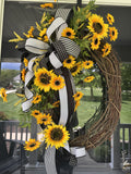 Sunflower Wreath, Grapevine Wreath, Summer Wreath, Fall Wreath, Farmhouse Wreath, Front Door Wreath, Yellow Sunflower Decor, Rustic Wreath, Handmade Wreath, Floral Door Hanger, Summer Front Door Decor, Large Sunflower Wreath