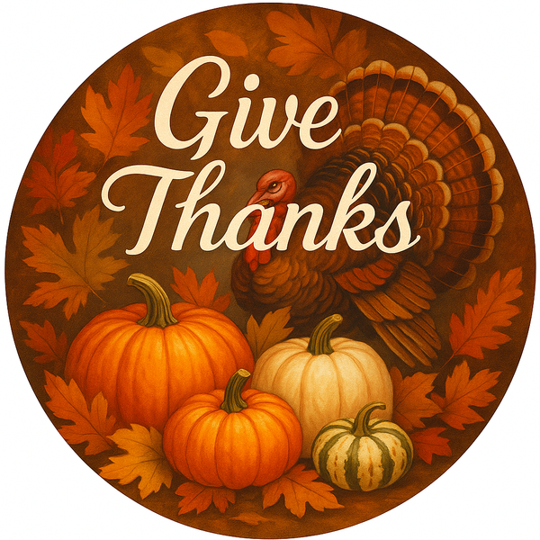 T 001 Give Thanks Sign,  Metal Sign, Wreath Sign, Wreath Center