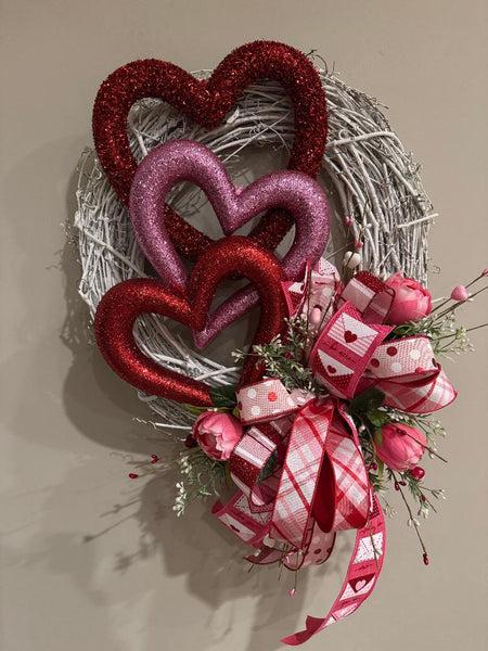 Valentine  Wreath, Front Door Decor, Valentine Decor, White Grapevine Design