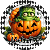 H023 Halloween Sign,  Metal Sign, Wreath Sign, Wreath Center