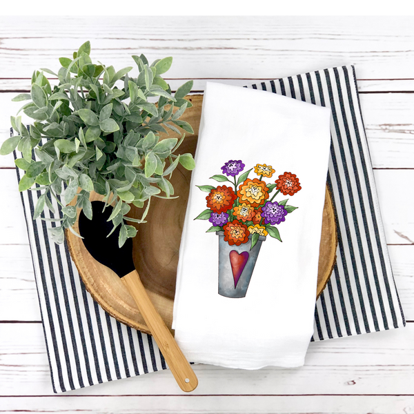 Zinnia Floral Tea Towel,  Summer Tea Towel, Summer Kitchen Décor