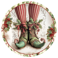C113 Elf Shoe Sign, Holiday Sign, Wreath Center, Wreath Attachment