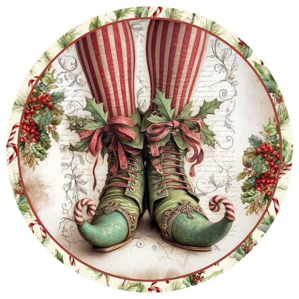 C113 Elf Shoe Sign, Holiday Sign, Wreath Center, Wreath Attachment