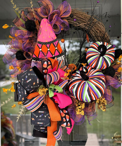 Halloween Design, Whimsical Halloween Design,  Fall Door Wreath, , Front Door Wreath