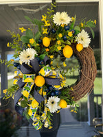 Lemon Wreath, Lemon Summer Decor, Navy Lemon Decor