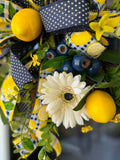 Lemon Wreath, Lemon Summer Decor, Navy Lemon Decor